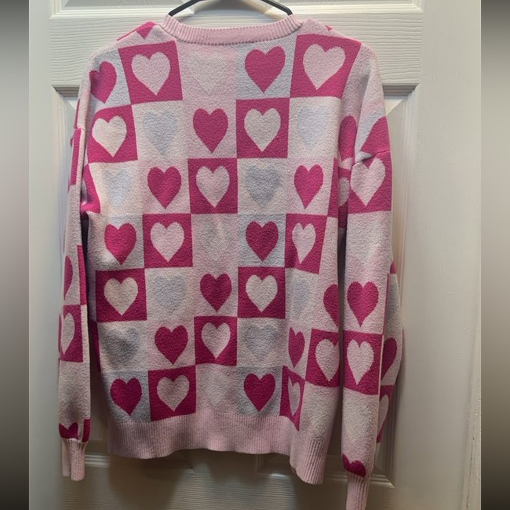 crown & ivy Pink and Hot Pink Heart-Check Crewneck Sweater - Picture 3 of 3